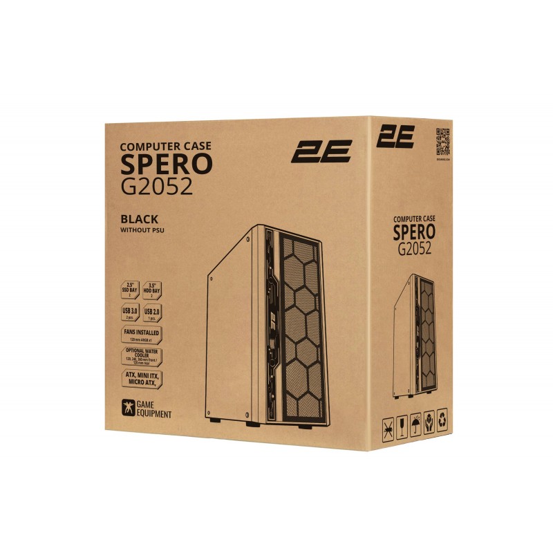 2E Gaming Корпус Spero G2052 без БЖ 2xUSB3.0, 1xUSB2.0, 1x120мм ARGB, 2x120мм, VGA 345мм, LCS ready, TG Side Panel, ATX, чорний
