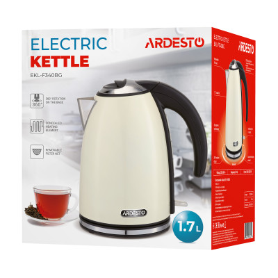 ARDESTO Електрочайник EEKL-F340BG 1.7л/2200Вт/strix контроль/нерж. сталь/бежевий