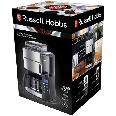 Russell Hobbs Кавоварка Russell Hobbs крапельна Grind and Brew, 1.25л, мелена, LED-дисплей, чорно-метал