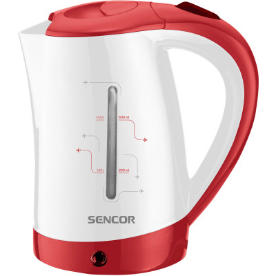 Sencor Електрочайник 0.5л, Strix, пластик, в комплекті 2 склянки + 2 ложки, біло-червоний