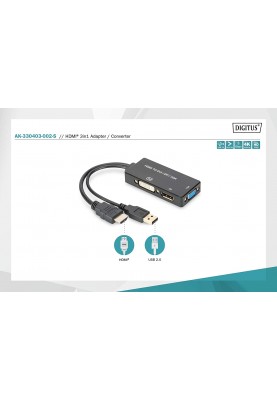 Digitus Перехідник HDMI - DP+DVI+VGA UHD 4K, M-F/F/F, 3 in 1