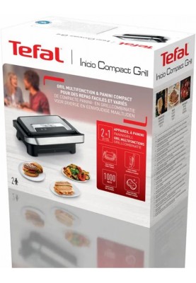 Tefal Гриль притискний Inicio Compact 1000Вт, темп. режимів-1, алюміній, чорно-срібний