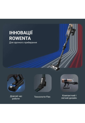 Rowenta Пилосос безпровідний X-Force Flex 14.80 Auto Animal, 240Вт, конт пил -0.65л, автон. робота до 90хв, HEF system 99,9%, чорно-золотий