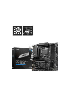 MSI Материнська плата PRO B760M-A WIFI DDR4 s1700 B760 4xDDR4 M.2 HDMI DP WiFi BT mATX