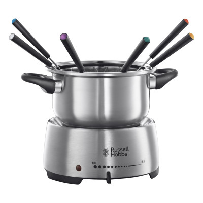 Russell Hobbs Електричне фондю Fiesta, ємність 2л, 1200Вт, 6 виделок в комплекті, нерж. сталь, сірий
