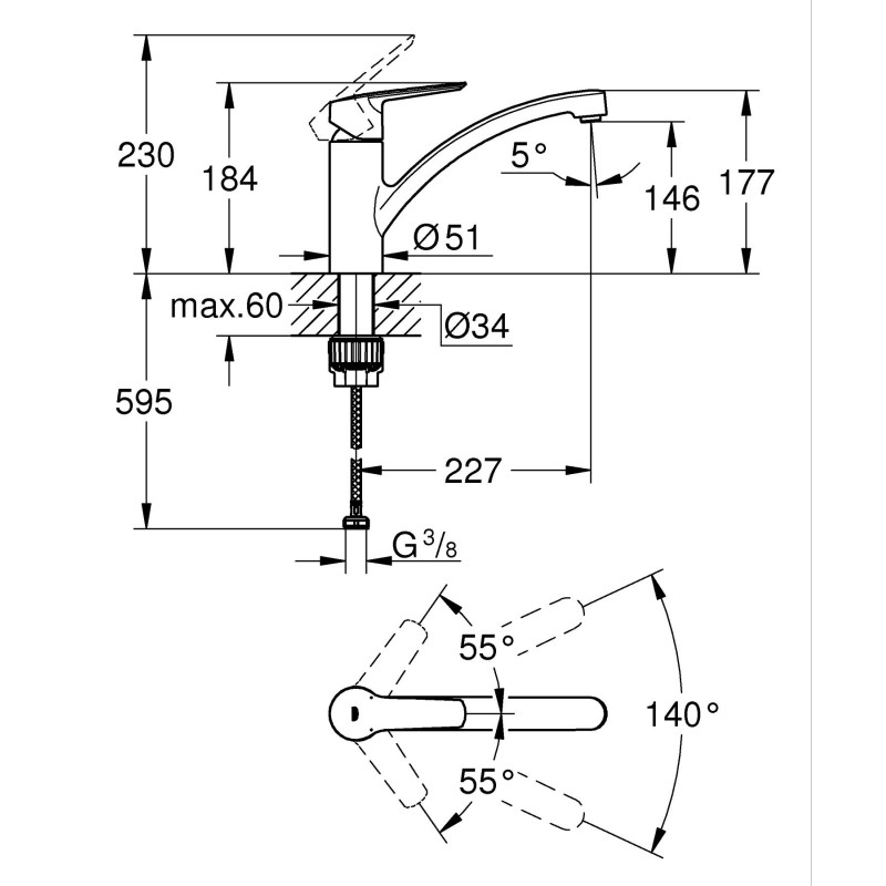 Grohe Змішувач для кухні Start, довж.виливу - 226мм, поворотний, 1важіль, чорний