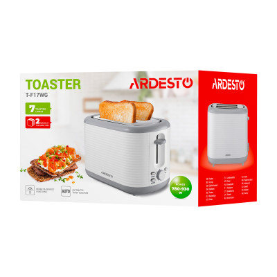 ARDESTO Тостер White stripes T-F17WG 930Вт, пластик, білий+сірий