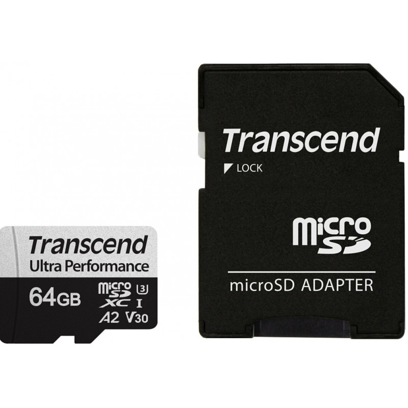 Transcend microSDXC 340S[Карта пам'яті  microSD 64GB C10 UHS-I U3 A2 R160/W80MB/s + SD]