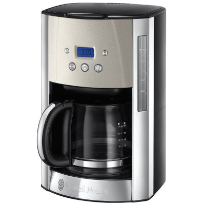 Russell Hobbs Кофеварка крапельна Luna Stone, 1.5л, мелена, LED-дисплей, підігрів чашок, чорно-сріблястий