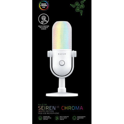 Razer Мікрофон геймінговий Seiren V3 Chroma, Uni, RGB, USB-A, 2м, білий