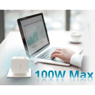 D-Link Зарядний пристрій мережевий DCP-101 100Вт GaN 3хUSB-С, 1xUSB-A, білий