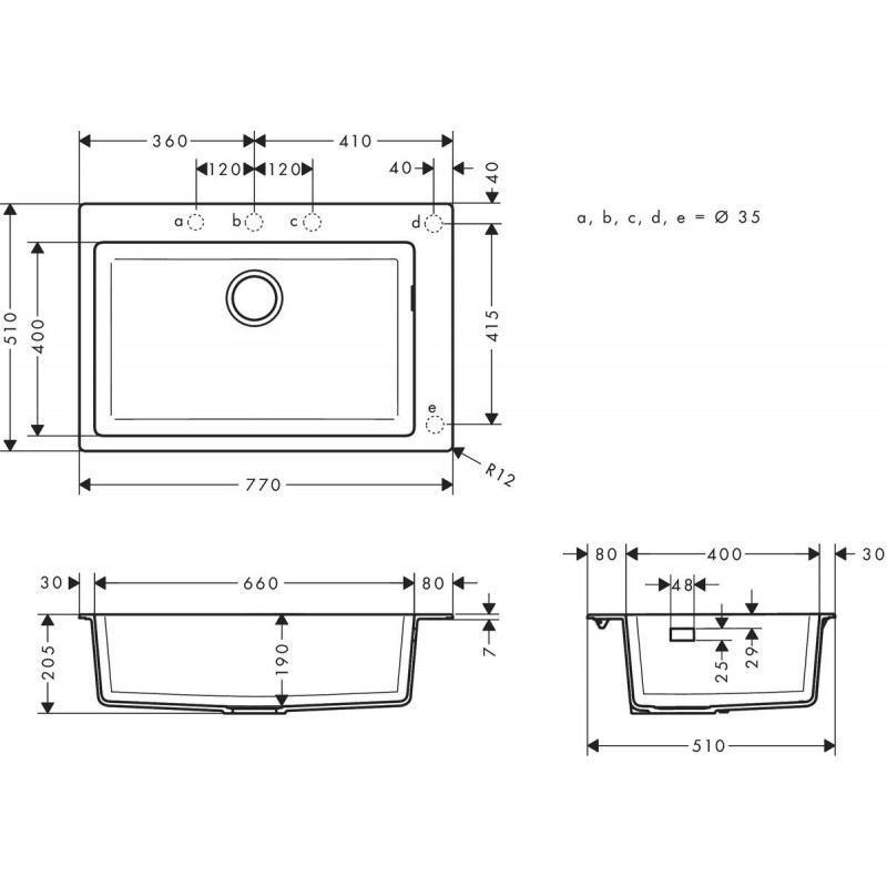 Hansgrohe Мийка кухонна S51, граніт, прямокутник, без крила, 770х510х190мм, чаша - 1, накладна, S510-F660, сірий камінь