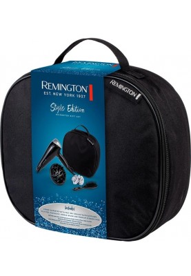 Remington Фен STYLE EDITION, 2200Вт, 3 режими, іоніз-я, хол. обдув, дифузор, гребінець, гумка, кейс, чорно-сірий