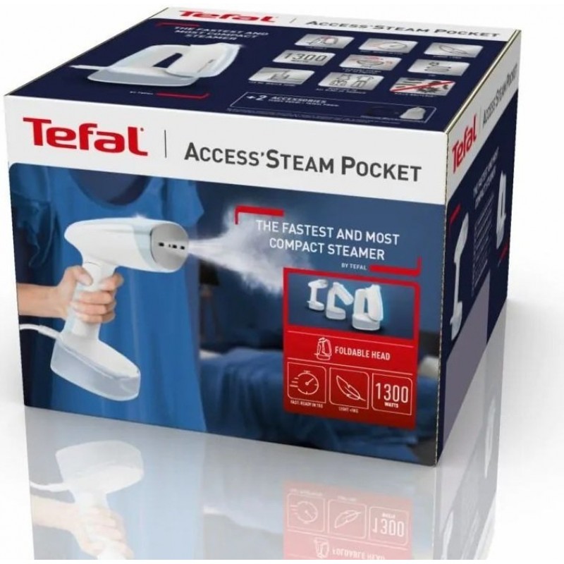 Tefal Відпарювач компактний ACCESS'STEAM POCKET, 1300Вт, постійна пара - 20гр, біло-блакитний