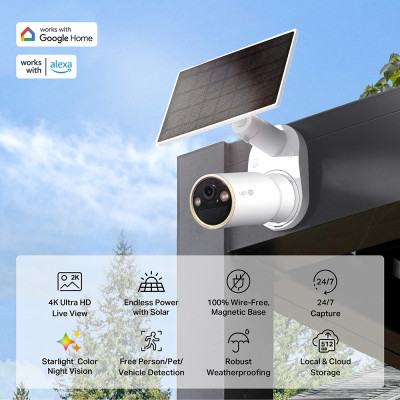 TP-Link Комплект розумної бездротової камери TAPO C460 KIT 8MP та сонячної панелі TP-Link Комплект розумної бездротової камери TAPO C460 KIT 8MP та сонячної панелі