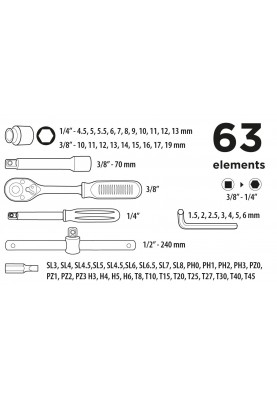 Top Tools Набір інструментів, 3/8", 63 од.