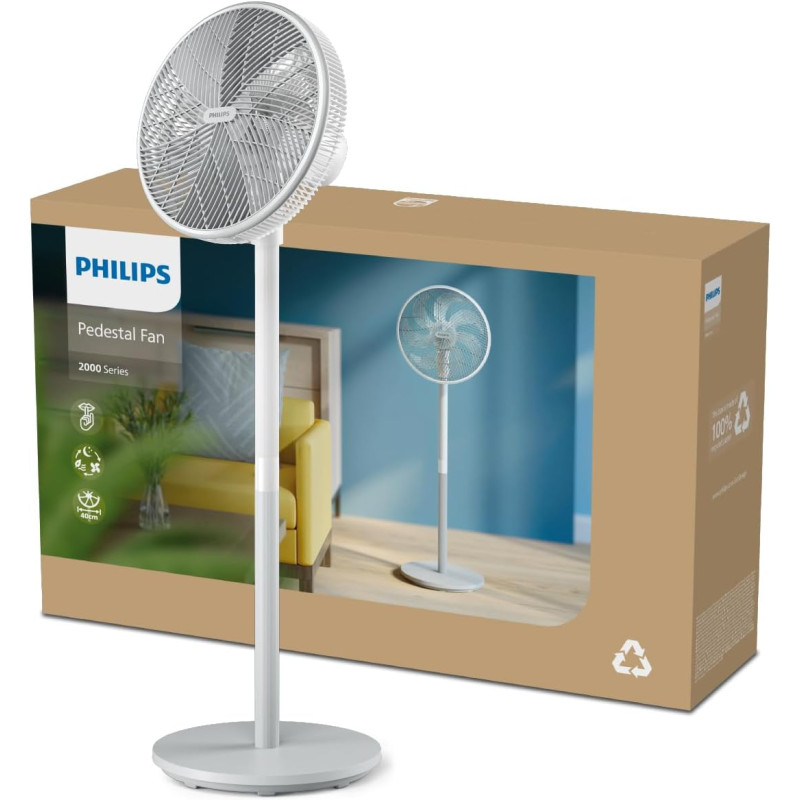 Philips Вентилятор Philips підлоговий Series 2000, 40см, 48Вт, таймер, поворот 180, білий