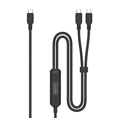 Digitus Кабель DIGITUS USB-C > 2xUSB-C заряджання/синхронізації, USB 2.0, 140W, 1.8м, чорний