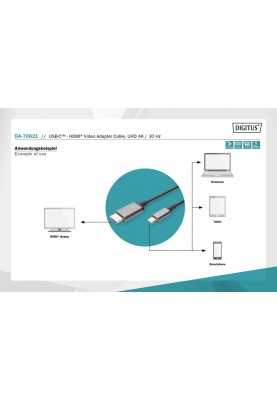 Digitus Адаптер USB-C - HDMI UHD 4K, M/M, 1.8 m