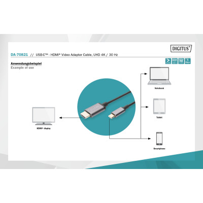 Digitus Адаптер USB-C - HDMI UHD 4K, M/M, 1.8 m