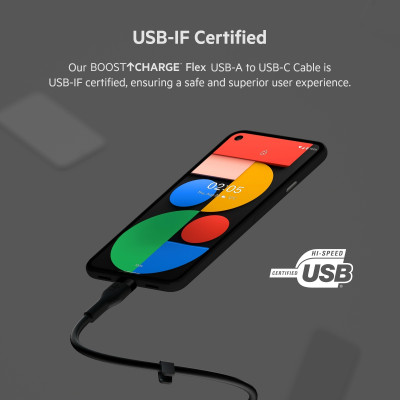 Belkin Кабель USB-A - USB-C силіконовий, з кліпсою, 2м, чорний