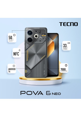 TECNO Смартфон POVA 6 NEO (LI6) 6.78" 8/256ГБ, 2SIM, 7000мА • рік, Speed Black