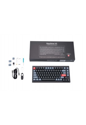 Keychron Клавиатура V1 84 Key QMK Gateron G PRO Red Hot-Swap RGB Knob Carbon Black