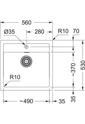 Franke Мийка кухонная Sirius тектонайт, прямокут., без крил, 560х530х200мм, чаша - 1, врізна, сірий граніт