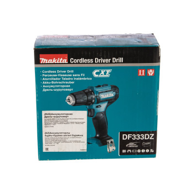Makita Шуруповерт-дриль DF333DZ, акум, 10.8В (12В), CXT, 0-450/0-1700 об/хв, 30/14Нм, 1.1кг, SOLO