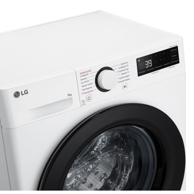 LG Пральна машина фронтальна, 9кг, 1200, A, 48см, дисплей, пара, інвертор, білий