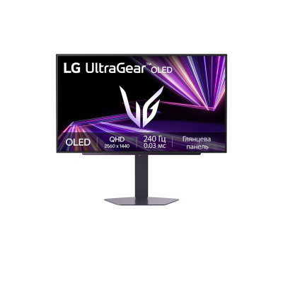 LG Монітор LG 27" 27GX704A-B 2xHDMI, DP, USB, OLED, 2560x1440, 240Hz, 0.03ms, DCI-P3 98.5%, G-SYNC, FreeSync, Pivot, HDR400