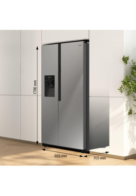 Gorenje Холодильник SBS, 179х70х92см, 2 двері, 376(190)л, А++, NF+, Інв., Зона св-ті, диспенсер, генератор льоду, Зовн. Диспл, нерж