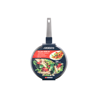 ARDESTO Сковорідка Gemini Gourmet з кришкою 24 см, сірий мармур, алюміній