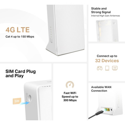 Mercusys Маршрутизатор MB112-4G N300, 4G/LTE, 1xFE LAN, 1xFE WAN