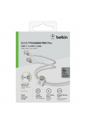 Belkin Кабель USB-С - USB-C плетений, силіконовий, з ремінцем на магніті, 1м, білий