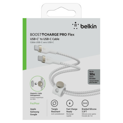 Belkin Кабель USB-С - USB-C плетений, силіконовий, з ремінцем на магніті, 1м, білий