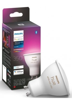Philips Hue Лампа розумна GU10, 5.7W(50Вт), 2000K-6500K, RGB, ZigBee, Bluetooth, димування