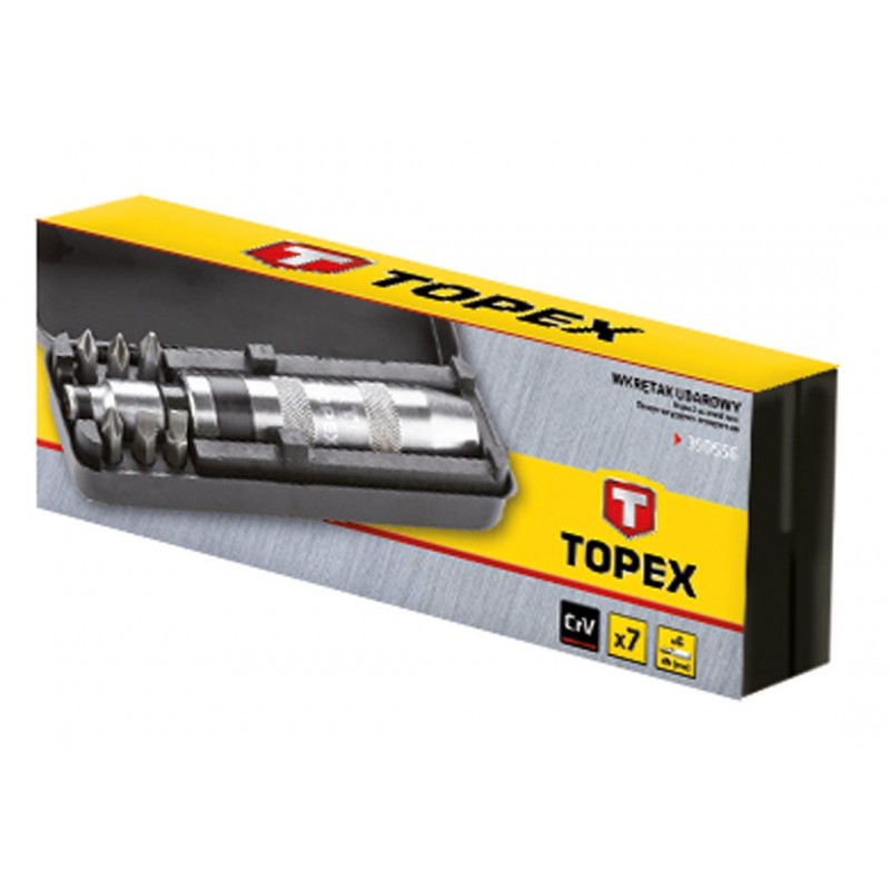 Topex Викрутка TOPEX бітотримач 1/4", ударний, 6 біт, SL,PH, сталь CrV