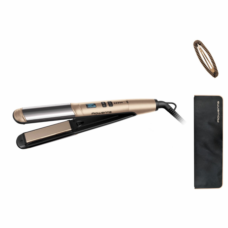 Rowenta Випрямляч Glam & Shine 2в1, темп.режимів-8, 140-210С, дисплей, кераміка, золотий