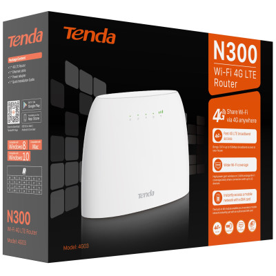 Tenda Маршрутизатор 4G03 N300, 4G/LTE, 1xFE LAN, 1xFE LAN/WAN