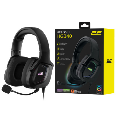 2E Gaming Гарнітура ігрова HG340, mini-jack/dual 3.5mm, RGB, 2м, чорний