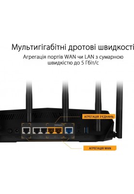 ASUS Маршрутизатор TUF-AX6000 4xGE LAN 1x2.5GE LAN 1x2.5GE WAN 1xUSB3.2 MU-MIMO OFDMA MESH gaming AURA RGB