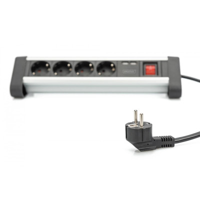 Digitus Блок розеток Office, 4xSchuko 16A, 2xUSB 2A, вимикач, 1.5м, вилка Schuko