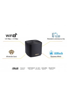 ASUS Маршрутизатор ZenWiFi XD4 1PK PLUS black AX1800 1xGE LAN 1x1GE WAN WPA3 OFDMA MESH