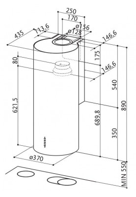 Faber Витяжка купольна, 37см, 1102м3ч, Cylindra 2 Ev8 2El Xh890, нерж