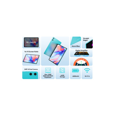 TECLAST Планшет P30 10,1" 4ГБ, 64ГБ, 6000мА•рік, Android, блакитний
