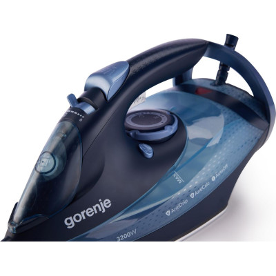 Gorenje Утюг, 3250Вт, 420мл, паровий удар-250гр, верт. відпарювання, антинакип, автовідключення, керам. підошва, чорно-синій