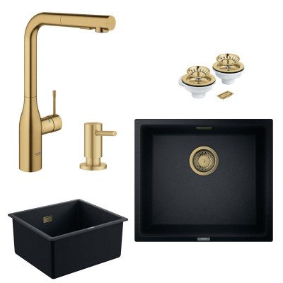 Grohe Набір для кухні K700U гранітна мийка 31653AP0 + зміш. 30270GN0 + дозатор 40535GN0 + зливний комплект 40997GN0, чорний граніт/матовий прохолодний схід сонця