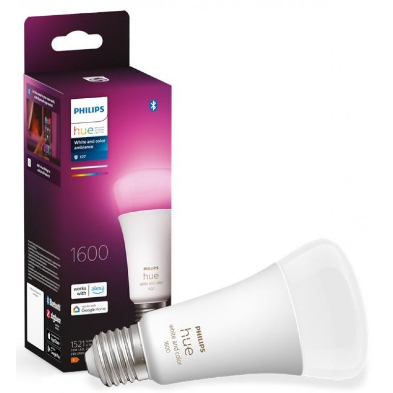 Philips Hue Лампа розумна E27, 15W(100Вт), 2000K-6500K, RGB, ZigBee, Bluetooth, димування