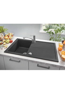 Grohe Мийка кухонна K400, граніт, прямокут., з крилом, 860x500x205мм, чаша - 1, врізна, чорний граніт